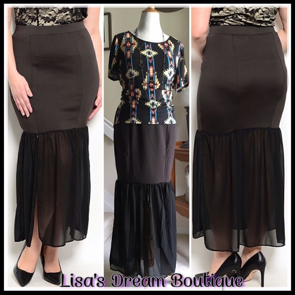 Chic Black Fitted Multi Fabric Plus Maxi Skirt
